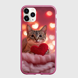 Чехол iPhone 11 Pro матовый Котик с сердечком, цвет: 3D-малиновый