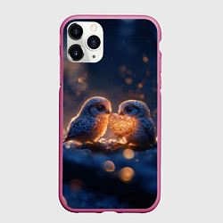 Чехол iPhone 11 Pro матовый Милые влюбленные совушки, цвет: 3D-малиновый