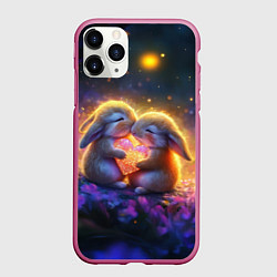 Чехол iPhone 11 Pro матовый Влюбленные зайчики, цвет: 3D-малиновый