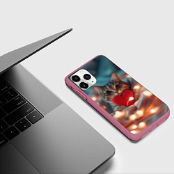 Чехол iPhone 11 Pro матовый Кошка с сердцем, цвет: 3D-малиновый — фото 2