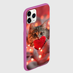 Чехол iPhone 11 Pro матовый Кошечка с сердечком и с гирляндой, цвет: 3D-фиолетовый — фото 2