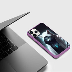 Чехол iPhone 11 Pro матовый Инопланетный белый кот, цвет: 3D-фиолетовый — фото 2