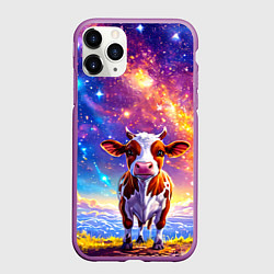 Чехол iPhone 11 Pro матовый Коровка и звездное небо, цвет: 3D-фиолетовый