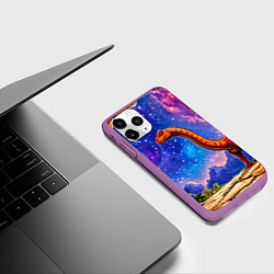 Чехол iPhone 11 Pro матовый Диплодок звездной ночью, цвет: 3D-фиолетовый — фото 2