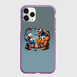 Чехол iPhone 11 Pro матовый Two dudes - Venom and Spider-Duck, цвет: 3D-фиолетовый