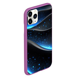 Чехол iPhone 11 Pro матовый Черная волнистая текстура с синей пыльцой, цвет: 3D-фиолетовый — фото 2