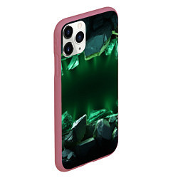 Чехол iPhone 11 Pro матовый Разбитая зеленая текстура из камней и стекла, цвет: 3D-малиновый — фото 2