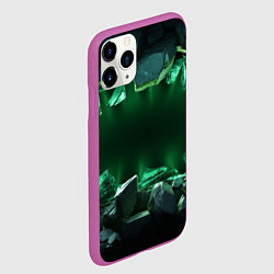Чехол iPhone 11 Pro матовый Разбитая зеленая текстура из камней и стекла, цвет: 3D-фиолетовый — фото 2