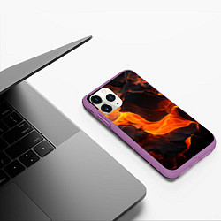 Чехол iPhone 11 Pro матовый Огонь и лава - текстура, цвет: 3D-фиолетовый — фото 2