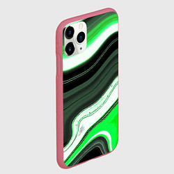 Чехол iPhone 11 Pro матовый Волнистые горизонтальные чёрно-зелёные полосы на б, цвет: 3D-малиновый — фото 2