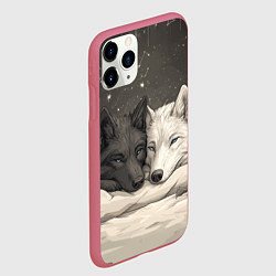 Чехол iPhone 11 Pro матовый Волк и волчица лежат вместе, цвет: 3D-малиновый — фото 2