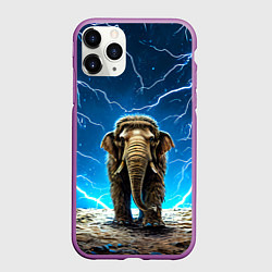 Чехол iPhone 11 Pro матовый Мамонт и разряды молний, цвет: 3D-фиолетовый