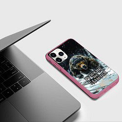 Чехол iPhone 11 Pro матовый Русские не сдаются - медведь в лесу, цвет: 3D-малиновый — фото 2