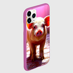 Чехол iPhone 11 Pro матовый Поросенок в розовом, цвет: 3D-фиолетовый — фото 2