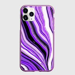 Чехол iPhone 11 Pro матовый Волнистые вертикальные чёрно-фиолетовые полосы, цвет: 3D-фиолетовый