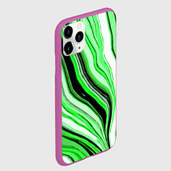 Чехол iPhone 11 Pro матовый Волнистые вертикальные чёрно-зелёные полосы, цвет: 3D-фиолетовый — фото 2