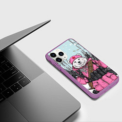 Чехол iPhone 11 Pro матовый Русский медведь в розовой куртке, цвет: 3D-фиолетовый — фото 2