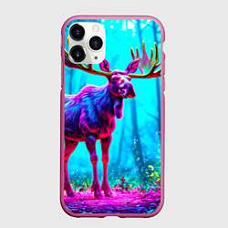 Чехол iPhone 11 Pro матовый Лось в сереневом свете, цвет: 3D-малиновый
