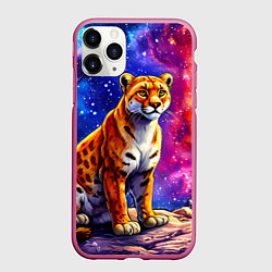 Чехол iPhone 11 Pro матовый Пума и звездное небо, цвет: 3D-малиновый