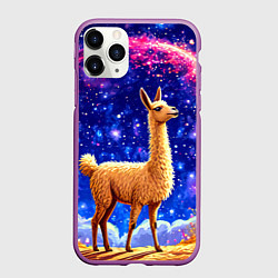 Чехол iPhone 11 Pro матовый Лама и звездное небо, цвет: 3D-фиолетовый