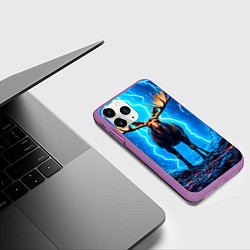 Чехол iPhone 11 Pro матовый Лось и молния, цвет: 3D-фиолетовый — фото 2