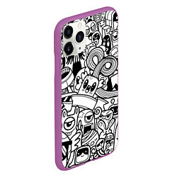 Чехол iPhone 11 Pro матовый Black and white doddle monsters, цвет: 3D-фиолетовый — фото 2