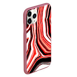 Чехол iPhone 11 Pro матовый Чёрно-красные абстрактные линии на белом фоне, цвет: 3D-малиновый — фото 2