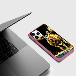 Чехол iPhone 11 Pro матовый Лось на черном, цвет: 3D-малиновый — фото 2