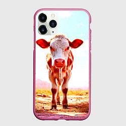 Чехол iPhone 11 Pro матовый Корова в розовом, цвет: 3D-малиновый