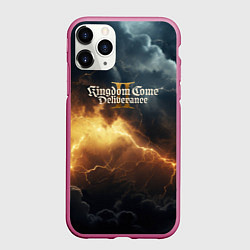 Чехол iPhone 11 Pro матовый Kingdom Come Deliverance 2 лого на черном небе, цвет: 3D-малиновый