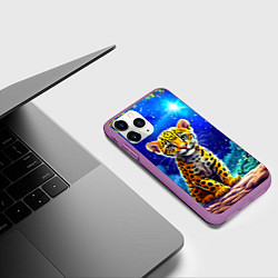 Чехол iPhone 11 Pro матовый Ягуар в звездную ночь, цвет: 3D-фиолетовый — фото 2
