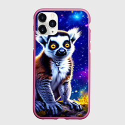 Чехол iPhone 11 Pro матовый Лемур и звездная ночь, цвет: 3D-малиновый