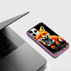 Чехол iPhone 11 Pro матовый Лиса на черном, цвет: 3D-фиолетовый — фото 2