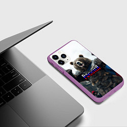 Чехол iPhone 11 Pro матовый Россия - медведь с флагом, цвет: 3D-фиолетовый — фото 2