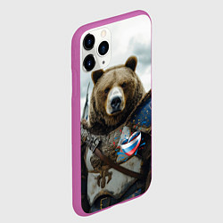 Чехол iPhone 11 Pro матовый Медведь с флагами России, цвет: 3D-фиолетовый — фото 2
