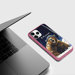 Чехол iPhone 11 Pro матовый Я русский - медведь в лесу, цвет: 3D-малиновый — фото 2