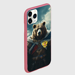 Чехол iPhone 11 Pro матовый Воин русский медведь, цвет: 3D-малиновый — фото 2