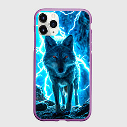 Чехол iPhone 11 Pro матовый Волк в разрядах молнии, цвет: 3D-фиолетовый