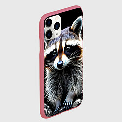 Чехол iPhone 11 Pro матовый Енот на черном, цвет: 3D-малиновый — фото 2