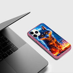 Чехол iPhone 11 Pro матовый Волк искры под лапами, цвет: 3D-малиновый — фото 2