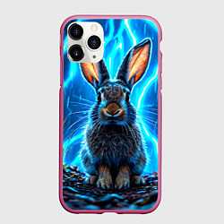 Чехол iPhone 11 Pro матовый Заяц в разрядах молний, цвет: 3D-малиновый