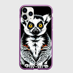 Чехол iPhone 11 Pro матовый Лемур на черном, цвет: 3D-фиолетовый