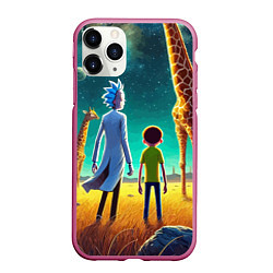 Чехол iPhone 11 Pro матовый Рик и Морти на планете жирафов - нейроарт, цвет: 3D-малиновый