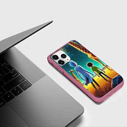 Чехол iPhone 11 Pro матовый Рик и Морти на планете жирафов - нейроарт, цвет: 3D-малиновый — фото 2