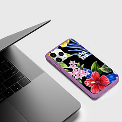 Чехол iPhone 11 Pro матовый Tropical flowers - aloha, цвет: 3D-фиолетовый — фото 2