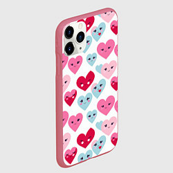 Чехол iPhone 11 Pro матовый Сердечки-смайлики, цвет: 3D-малиновый — фото 2