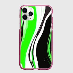Чехол iPhone 11 Pro матовый Чёрно-зелёные абстрактные вертикальные линии на бе, цвет: 3D-малиновый