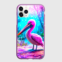 Чехол iPhone 11 Pro матовый Пеликан в сказачном лесу, цвет: 3D-фиолетовый