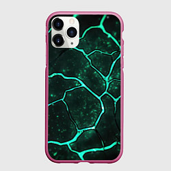 Чехол iPhone 11 Pro матовый Неоновые зеленые разломы, цвет: 3D-малиновый