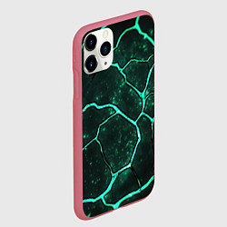 Чехол iPhone 11 Pro матовый Неоновые зеленые разломы, цвет: 3D-малиновый — фото 2